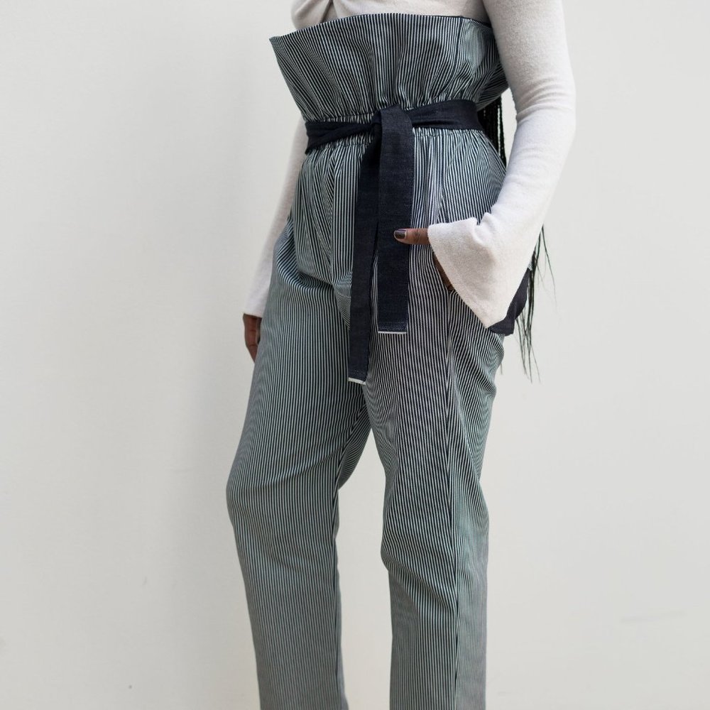 Chic Black and White Striped Paper bag Waist Pants